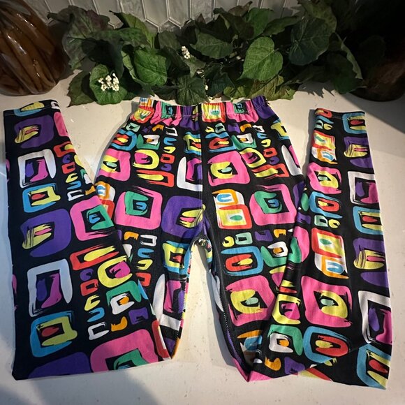Colorful Geometric Print Leggings Size M With Elastic Waistband - Picture 1 of 5